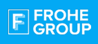 Frohe Group logo Frohe Group logo - Logo Frohe Group na niebieskim tle