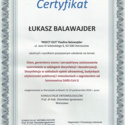 Certyfikat pozytywnego ukończenia szkolenia na temat 