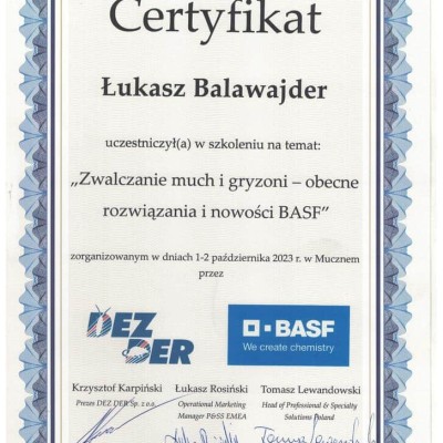 Certyfikat uczestnictwa w szkoleniu 